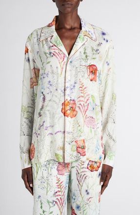 Alexander McQueen Meadow Floral Piped Pajama Shirt in White at Nordstrom, Size 10 Us