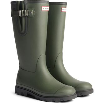 Hunter Field Downpour Boot Rubber Womens Dark Olive/Black Wellington Boots - Size UK 5