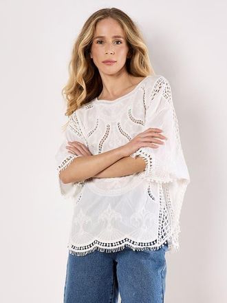 Apricot Cotton Round Neck Crochet Top in White at Nordstrom, Size Medium