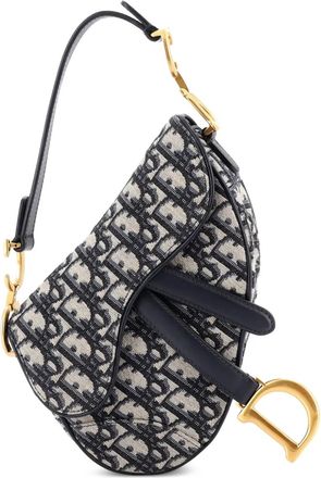 Dior Borsa a spalla Saddle mini in tela con motivo Oblique - Blu