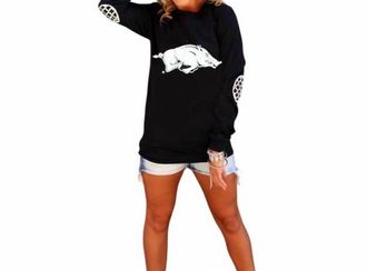 Gameday Couture University Of Arkansas Elbow Patch Tee In Black
