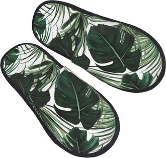 Generic Cotton Slippers Tropical Leaves Lightweight Sliders Faux Fur Slippers For Big Kid Adult Winter M