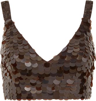 P.A.R.O.S.H. Womens Cropped Sequin Top Brown Tops