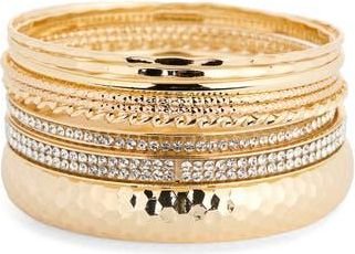 Nordstrom Rack Set of Pav&eacute; Crystal Textured Bangle Bracelets in Gold at Nordstrom Rack