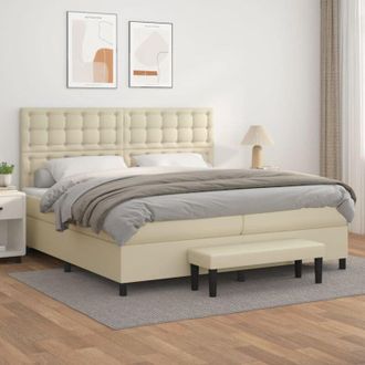 vidaXL Cama Box Spring Con Colch&oacute;n Cuero Sint&eacute;tico Crema 200x200 Cm Vidaxl