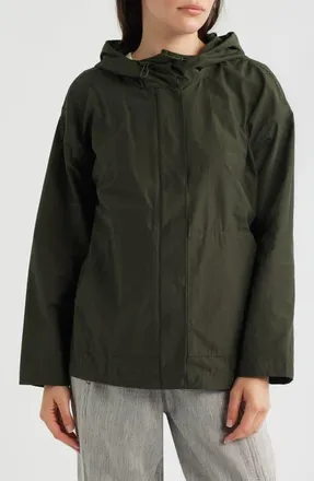 Eileen Fisher Hooded Organic Cotton & Recycled Nylon Jacket in Woodland at Nordstrom, Size Xx-Small
