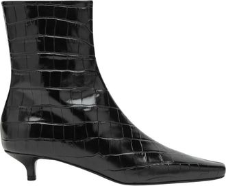 Toteme Slim Croco-Embossed Enkellaars - Dames - Enkellaarsjes - Zwart - 39 EU - Leer - Schoenen