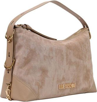 Love Moschino Womens Velvety Polyester Shoulder Bag Beige With Eco