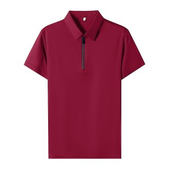 Generic Mens Polo Shirts Short Sleeve Quarter Zip Collared Shirt Summer Casual Golf T-Shirt Solid Color Classic Athletic Tees Camisas Verdes para Hombre(Wine,