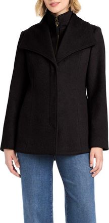 Vince Camuto High-Low Hem Wool Blend Coat with Fixed Bib in Black at Nordstrom, Size X-Small