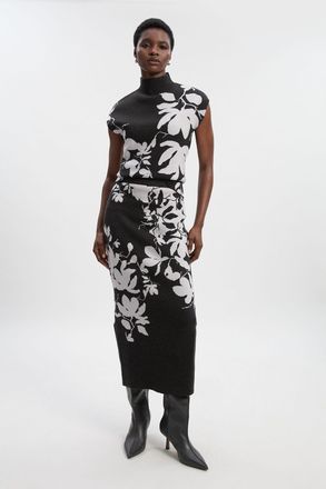 Karen Millen Womens Jacquard Floral Knitted Skirt - Dark Grey Viscose - Size X-Small