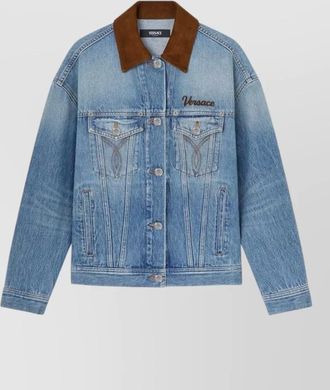 Versace cotton denim jacket long sleeves contrast collar