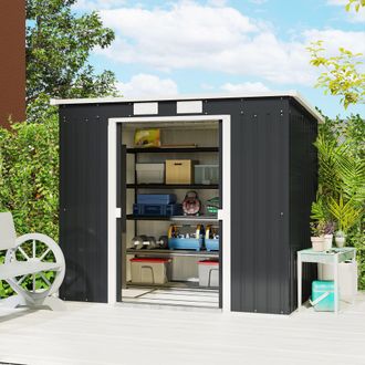 OUTSUNNY 7 x 4ft Metal Garden Storage Shed w/ Double Door Dark Grey