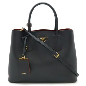 Prada Saffiano Black Nero Red Color Leather Handbag Shoulder Bag Tote Bag (Pre-Owned)
