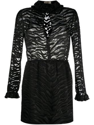 Saint Laurent zebra print sheer dress - women - Silk/Silk/Viscose - 38 - Black