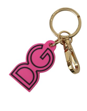 Dolce & Gabbana Womens Pink Rubber Gold Tone Metal DG Logo Keyring Keychain - One Size