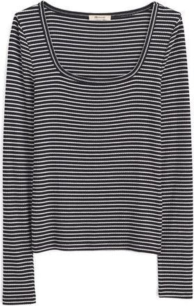 Madewell Square Neck Long Sleeve Top in Black/Winter White at Nordstrom Rack, Size Xx-Large