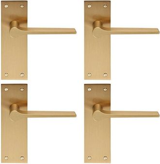 Loops 4x PAIR Flat Straight Handle on Slim Latch Backplate 150 x 50mm Satin Brass