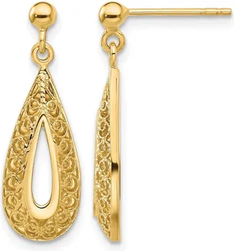 Diamond2Deal 14K Gold Filigree Teardrop Drop Dangle Earrings