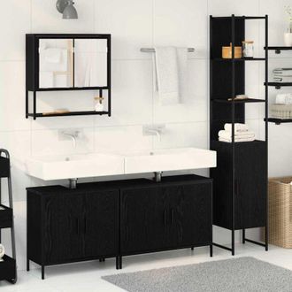 vidaXL Juego De Muebles De Ba&ntilde;o 4 Pcs Negro 33 X 33 X 185.5 Cm Vidaxl