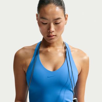 Nike Womens Universa Medium-Support Padded Sports Bra Tank Top in Blue | IF0950-435