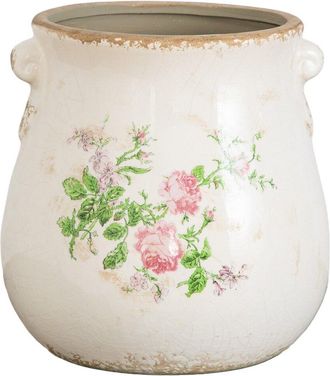 Nearly Natural 10In Floral Print Tuscan Ceramic Scroll Planter