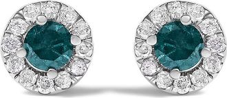 House of Brilliance 925 Sterling Silver 1/2 Cttw Blue Diamond Halo Stud Earring
