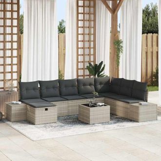 vidaXL Conjunto De Sof&aacute; De Jard&iacute;n 9 Pcs Gris Claro Polirat&aacute;n Vidaxl