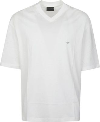 Emporio Armani Logo Print V-Neck T-Shirt - Heren - T-shirts - Wit - M - Katoen - Tops