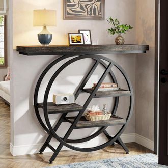 Tribesigns Tribesigns Console Table, 39.4-Inch Entryway Table with Thickened Tabletop, 4- Tier Industrial Narrow Hallway Sofa Table with Geometric Metal Frame