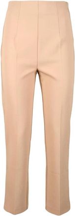 Twin-Set Beige Tailored Trousers with Subtle Slit Hem and Decorative Clasp