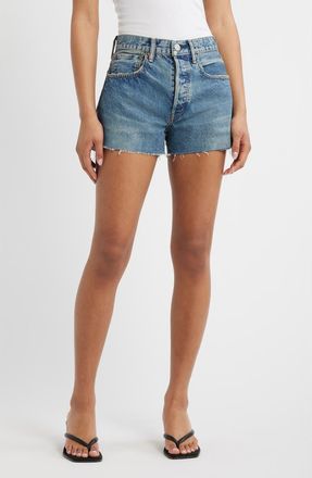 Moussy Vintage Kapolei High Waist Cutoff Shorts in Blue at Nordstrom, Size 27