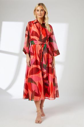 Principles Womens Pink Abstract Print Belted Collared Shirt Dress - Size 20 UK