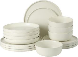 Gibson Home Bayou Moon 16-Piece Matte Reactive Glaze Stoneware Dinnerware Set in Matte White at Nordstrom