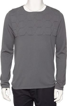 Emporio Armani Grey Embossed Knit Round Neck Sweater