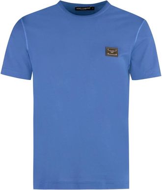 Dolce & Gabbana Cotton T-shirt met ronde hals - Heren - T-shirts - Blauw - S - Katoen - Tops
