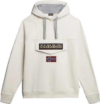 Napapijri Hoodie met Vlaglogo Wit - Heren - Hoodies - Beige - M - Hoodies & sweatvesten