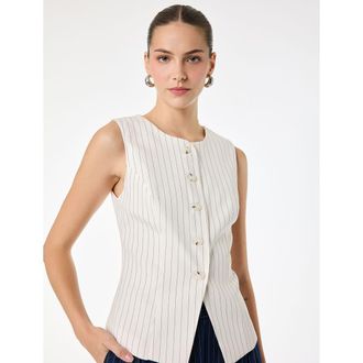 Koton Sleeveless Button Down Striped Vest in Ecru Stripe at Nordstrom, Size 10