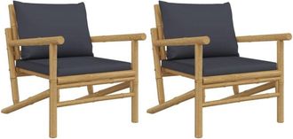 vidaXL Vidaxl - Sillas de jardín de bambú 2 unidades con cojines gris oscuro