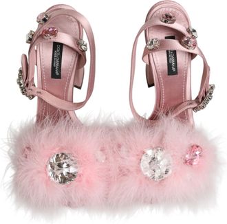 Dolce & Gabbana Womens Pink Sequined Ankle Strap Sandals Shoes Se+vi+turkey Feather