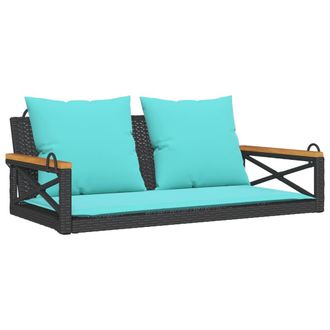 vidaXL Banco Columpio Con Cojines Rat&aacute;n Sint&eacute;tico Negro 109x62x40 Cm Vidaxl