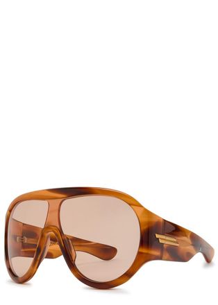 Bottega Veneta Wrap-around Mask Sunglasses - Brown Havana - One Size