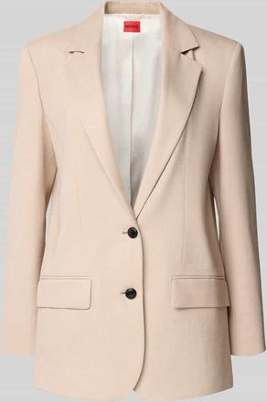 HUGO BOSS Relaxed Fit Longblazer aus Viskose-Mix mit Leinen-Anteil Modell ANETALI in Beige, Gr&ouml;&szlig;e 32