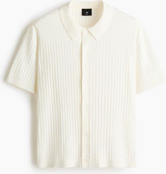 H&M Geripptes Shirt in Regular Fit - White