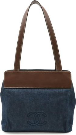 Chanel Blue Brown Dark Brown Denim Leather Shoulder Bag Tote Bag (Pre-Owned)