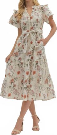 Entro Floral Print Short Flutter Sleeve Midi Dress In Multi