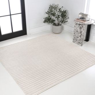 Jonathan Y Designs Aarhus High-Low Minimalist Scandi Striped Indoor/Outdoor Square Area Rug