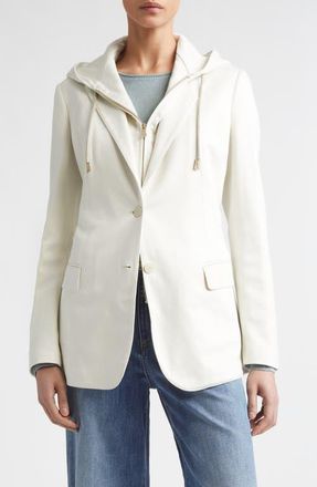 Eleventy Cotton Blend Knit Jacket with Hoodie Bib Inset in 00 Ivory at Nordstrom, Size 14 Us