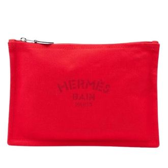 Herm&egrave;s Pre-owned Canvas Pouch - Dames - Pre-owned - Rood - Maat: ONE Size