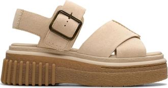 Clarks Platte sandalen - Dames - Sandalen - Beige - 39 1/2 EU - Su&egrave;de - Schoenen